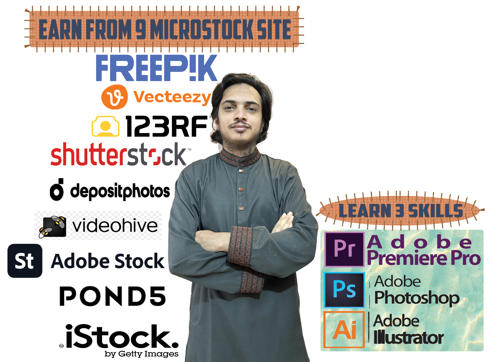 BDMicrostock microstock training banner showing professional guidance for earning passive income from stock photography and video